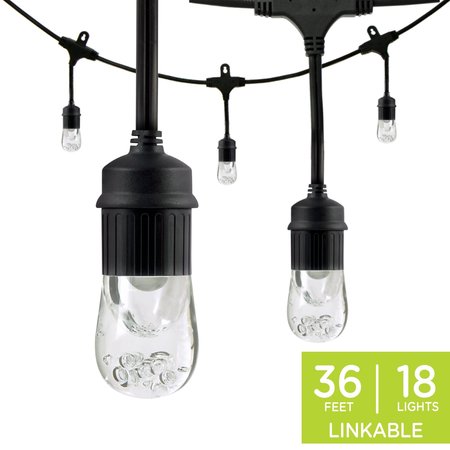 JASCO Enbrighten Classic LED Cafe Lights, 36ft, 18 Acrylic Bulbs 33171-P1